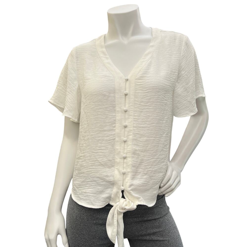 Vince Camuto Short Sleeve Tie Front Button-Down Blouse New Ivory Size S